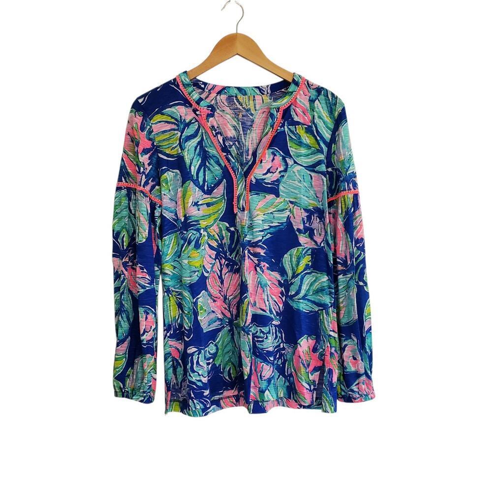 Lilly Pulitzer Knit Tunic Long Sleeve Casa del Sol Floral Blue Pink Top Small